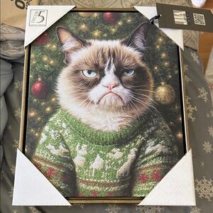Grumpy Cat Holiday Canvas Art - Green Sweater
